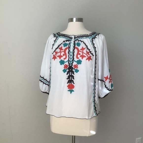 POUPETTE ST BARTH Floral Embroidered 3/4 Sleeve Blouse L‎ - Picture 16 of 16